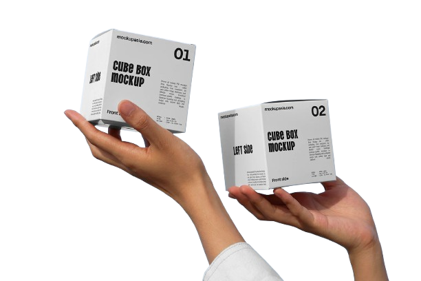 Hands holding cube boxes