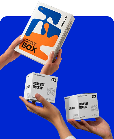 Hands holding printed boxes